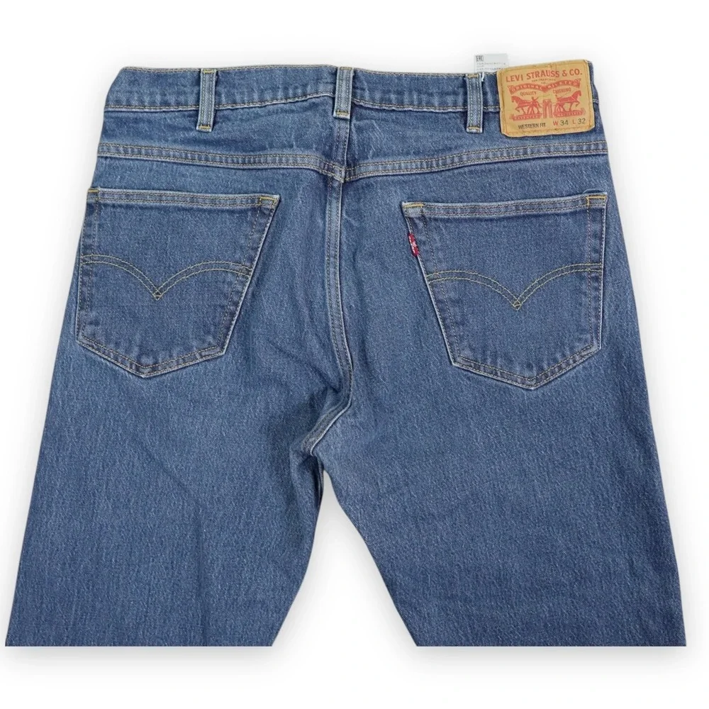 Levis Western‎ Fit Jeans Mens Size 34x32 Straight Bootcut Fit Blue Biker Strong